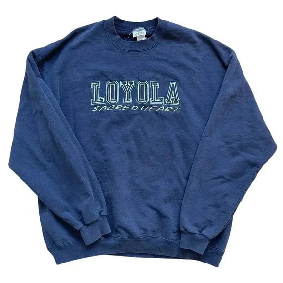 Vintage-style Loyola Sacred Heart Crewneck Sweatshirt Navy Blue Green Size XL - Picture 1 of 9